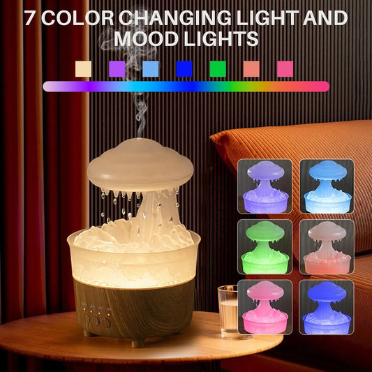 Rain Humidifier Water Drip,Mushroom Essential Oil Diffuser with 7 Changing Colors,Aroma Diffuser Mushroom Humidifier for Home