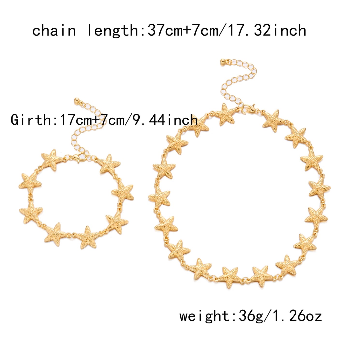 Handmade Imitation Pearl Starfish Pendant Necklace Bracelet Set for Women Summer Trendy Beach Holiday Party Jewelry Set