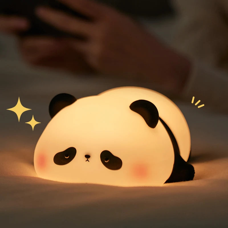 Panda LED Night Light Cute Silicone Night Light USB Rechargeable Touch Night Lamp Bedroom Timing Lamp