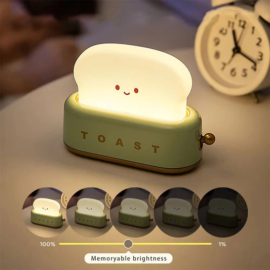 Rechargeable LED Night Light Lamp - Creative Bread Toast Table Decor