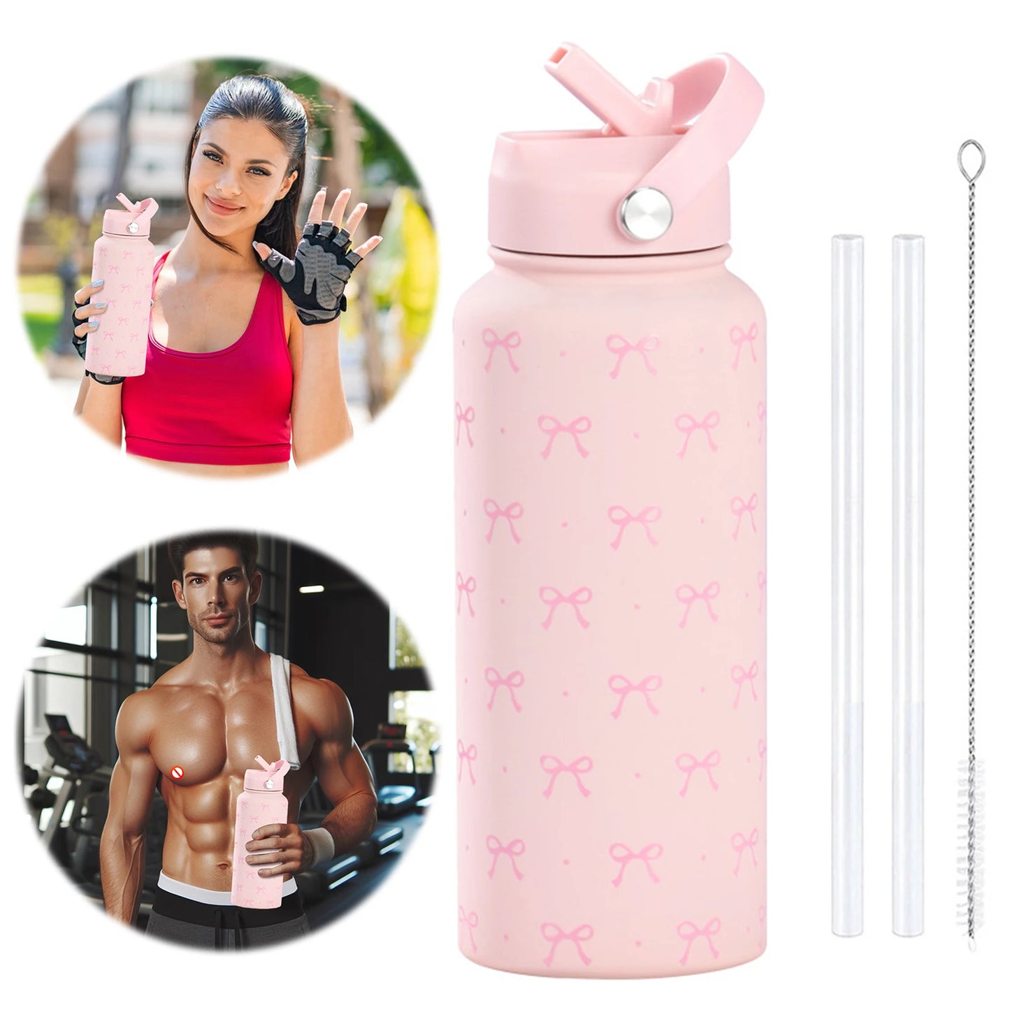 1L Insulated Water Bottle with Flip Straw Handle 32oz Travel Tumbler with Lid Gifts for Women Girls Birthday