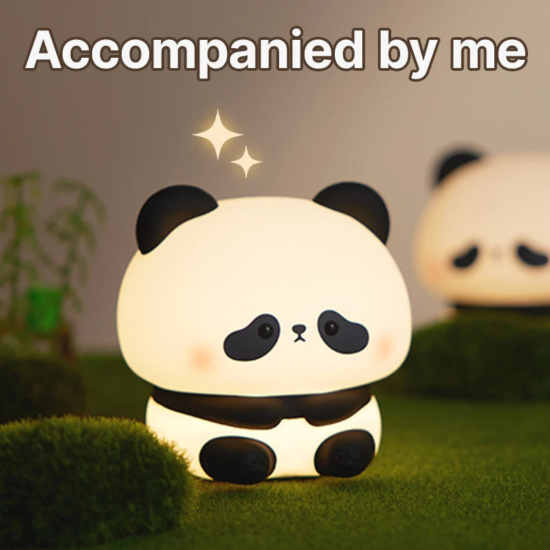 Panda LED Night Light Cute Silicone Night Light USB Rechargeable Touch Night Lamp Bedroom Timing Lamp