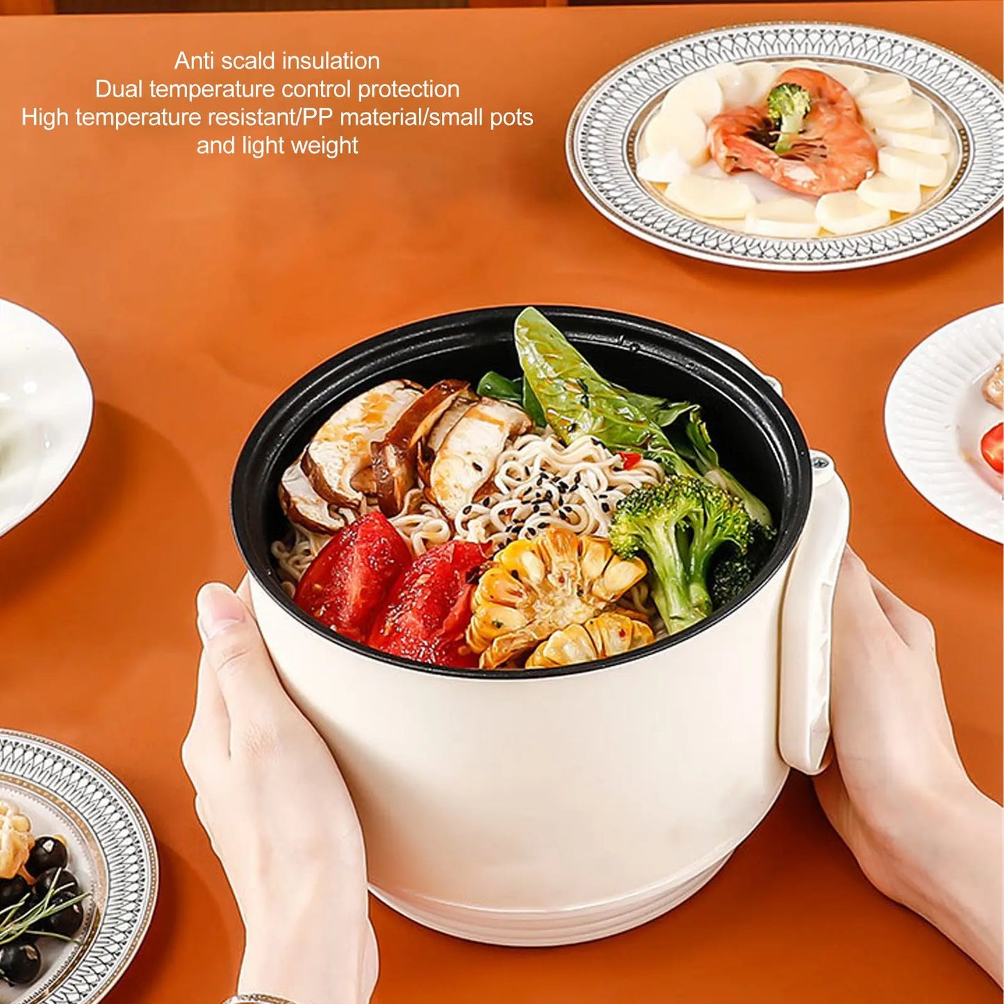 Portable 1.8L 600W Electric Hot Pot with Handle 2 Gear Non-Stick Mini Multifunctional Cooker for Pasta Soup Steak Egg Oatmeal