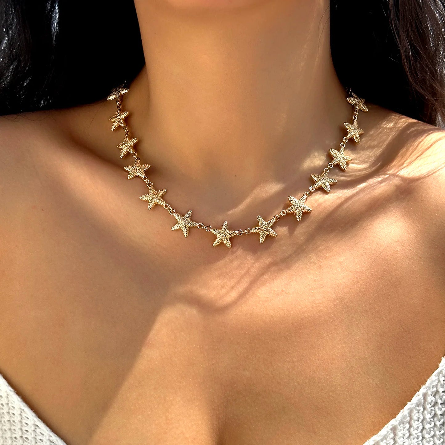 Handmade Imitation Pearl Starfish Pendant Necklace Bracelet Set for Women Summer Trendy Beach Holiday Party Jewelry Set