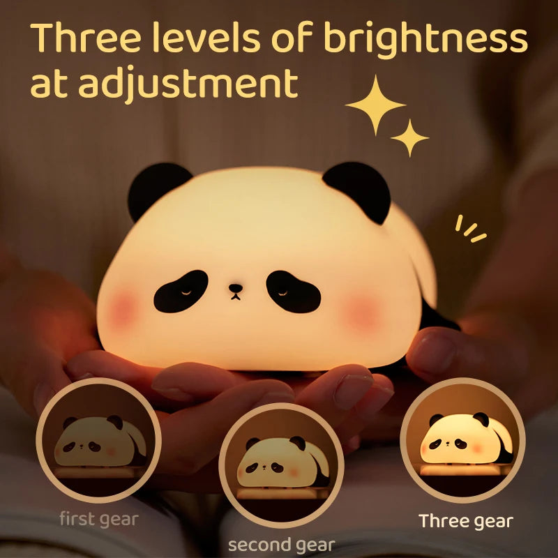 Panda LED Night Light Cute Silicone Night Light USB Rechargeable Touch Night Lamp Bedroom Timing Lamp