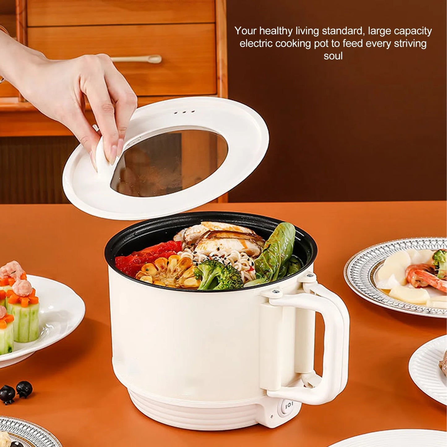 Portable 1.8L 600W Electric Hot Pot with Handle 2 Gear Non-Stick Mini Multifunctional Cooker for Pasta Soup Steak Egg Oatmeal