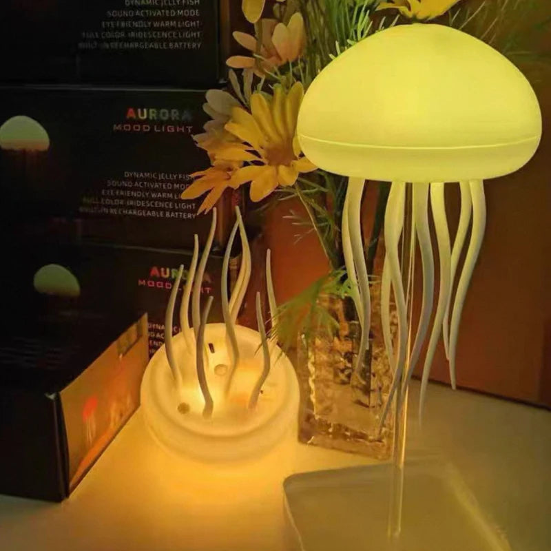 3D Movable Jellyfish Lamp USB Smart Voice Control Dimmable Color-Changing Creative Night Light Ocean Anime Light for desktop