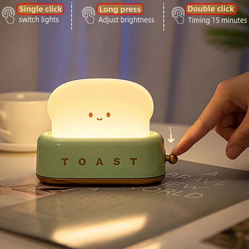 Rechargeable LED Night Light Lamp - Creative Bread Toast Table Decor
