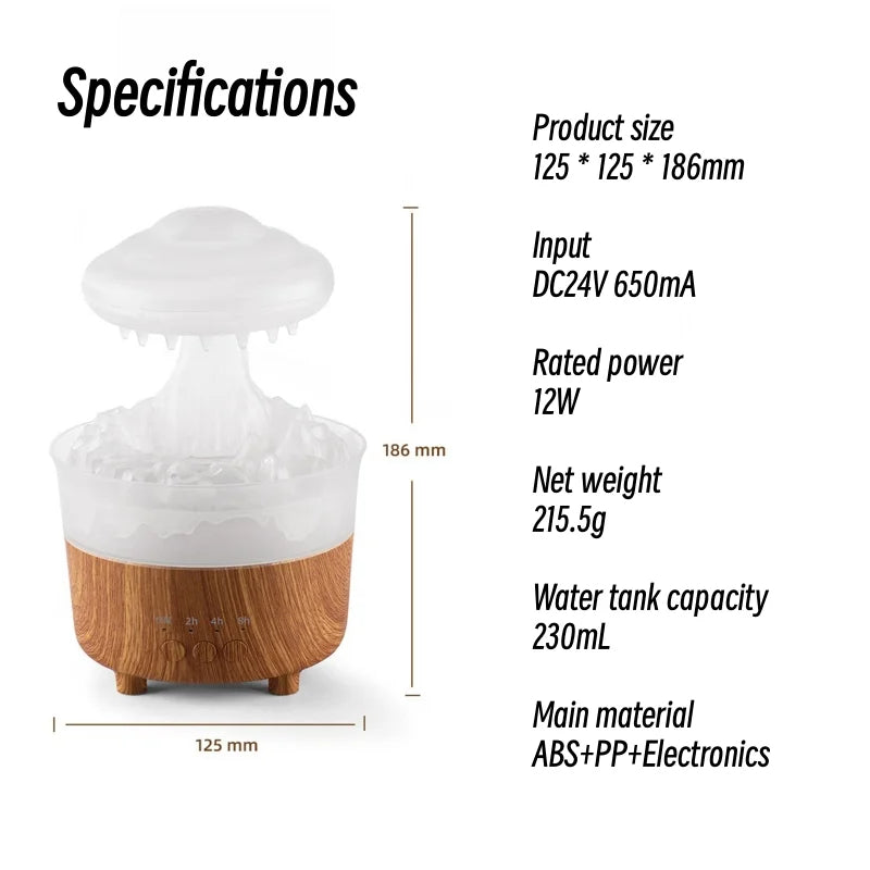 Rain Humidifier Water Drip,Mushroom Essential Oil Diffuser with 7 Changing Colors,Aroma Diffuser Mushroom Humidifier for Home