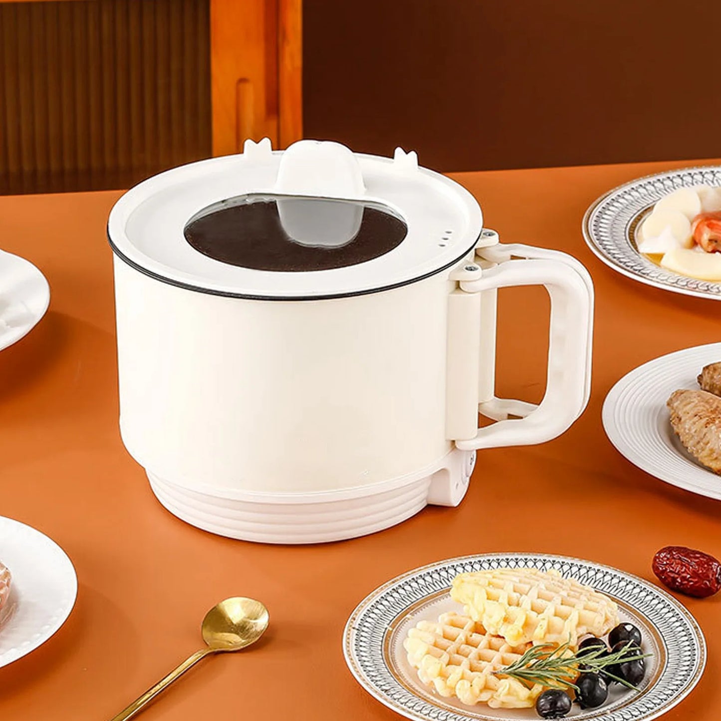 Portable 1.8L 600W Electric Hot Pot with Handle 2 Gear Non-Stick Mini Multifunctional Cooker for Pasta Soup Steak Egg Oatmeal