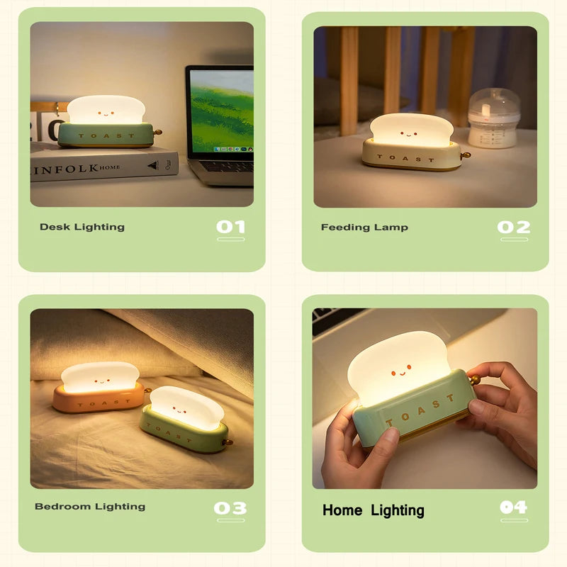 Rechargeable LED Night Light Lamp - Creative Bread Toast Table Decor