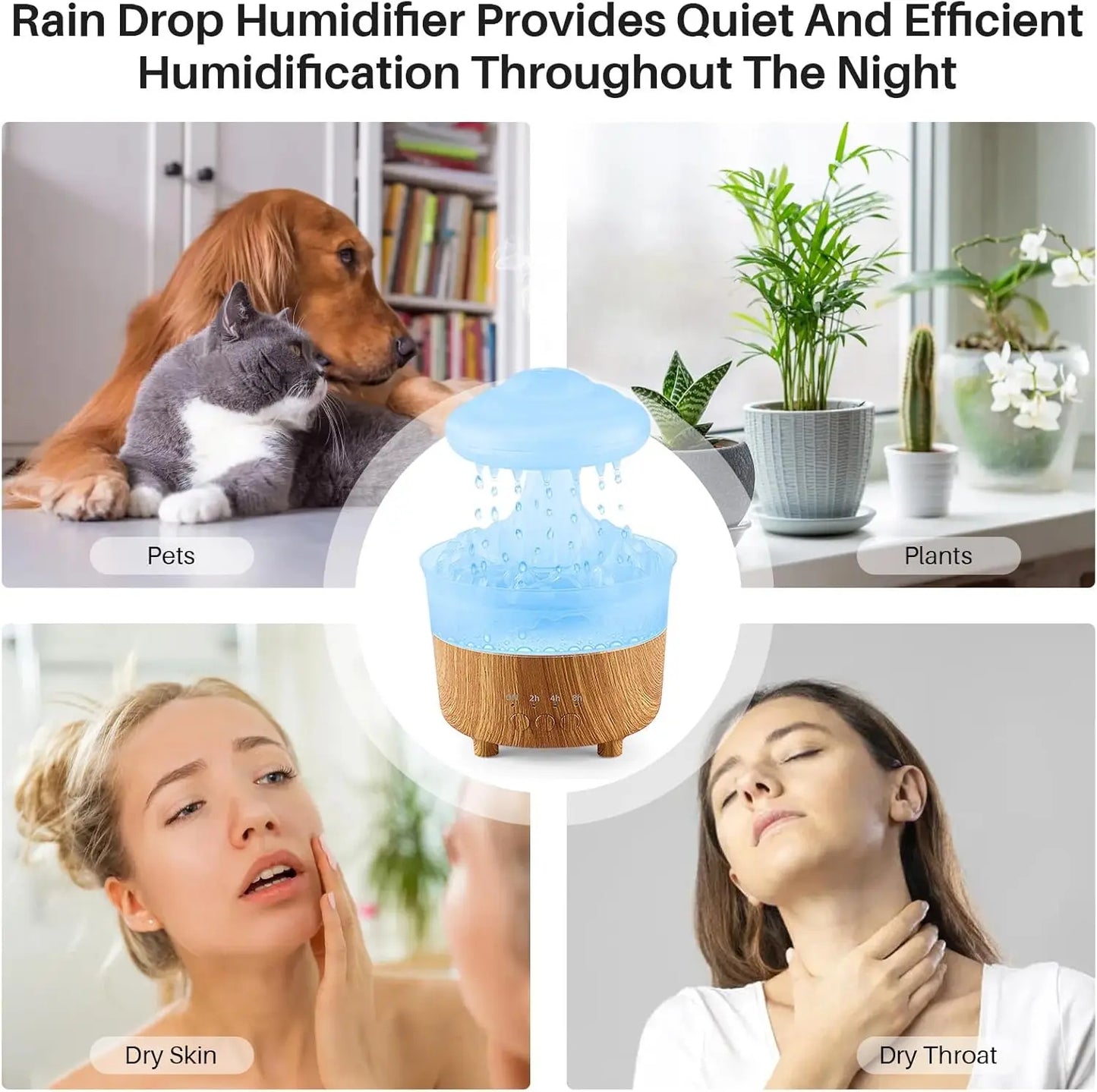 Rain Humidifier Water Drip,Mushroom Essential Oil Diffuser with 7 Changing Colors,Aroma Diffuser Mushroom Humidifier for Home