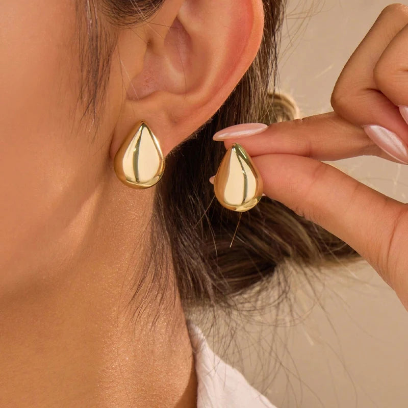 5 Pairs Fashion Gold Color Smooth Flower Leaf Teardrop Circle Heart Shaped Earring Set For Women Daily Wear Party Jewelry Gift