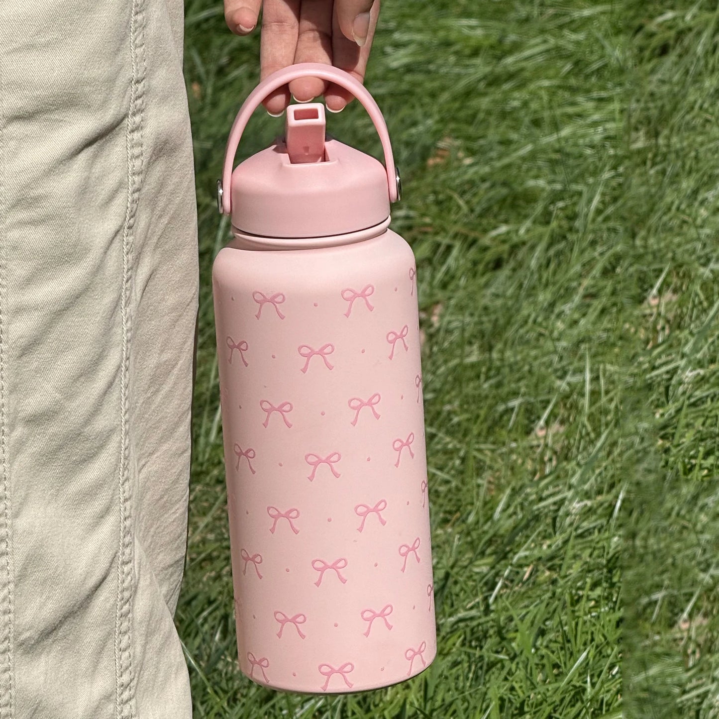 1L Insulated Water Bottle with Flip Straw Handle 32oz Travel Tumbler with Lid Gifts for Women Girls Birthday