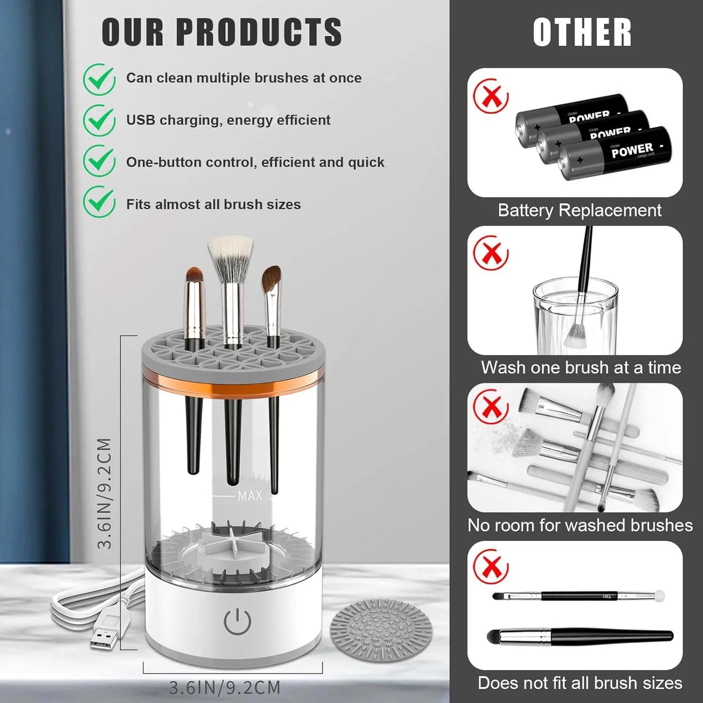 USB Plug Portable Electric Makeup Brush Cleaner with Rubber Makeup Machine Electric USB Quick Cleaner Cleaning Brush Collar Brus
