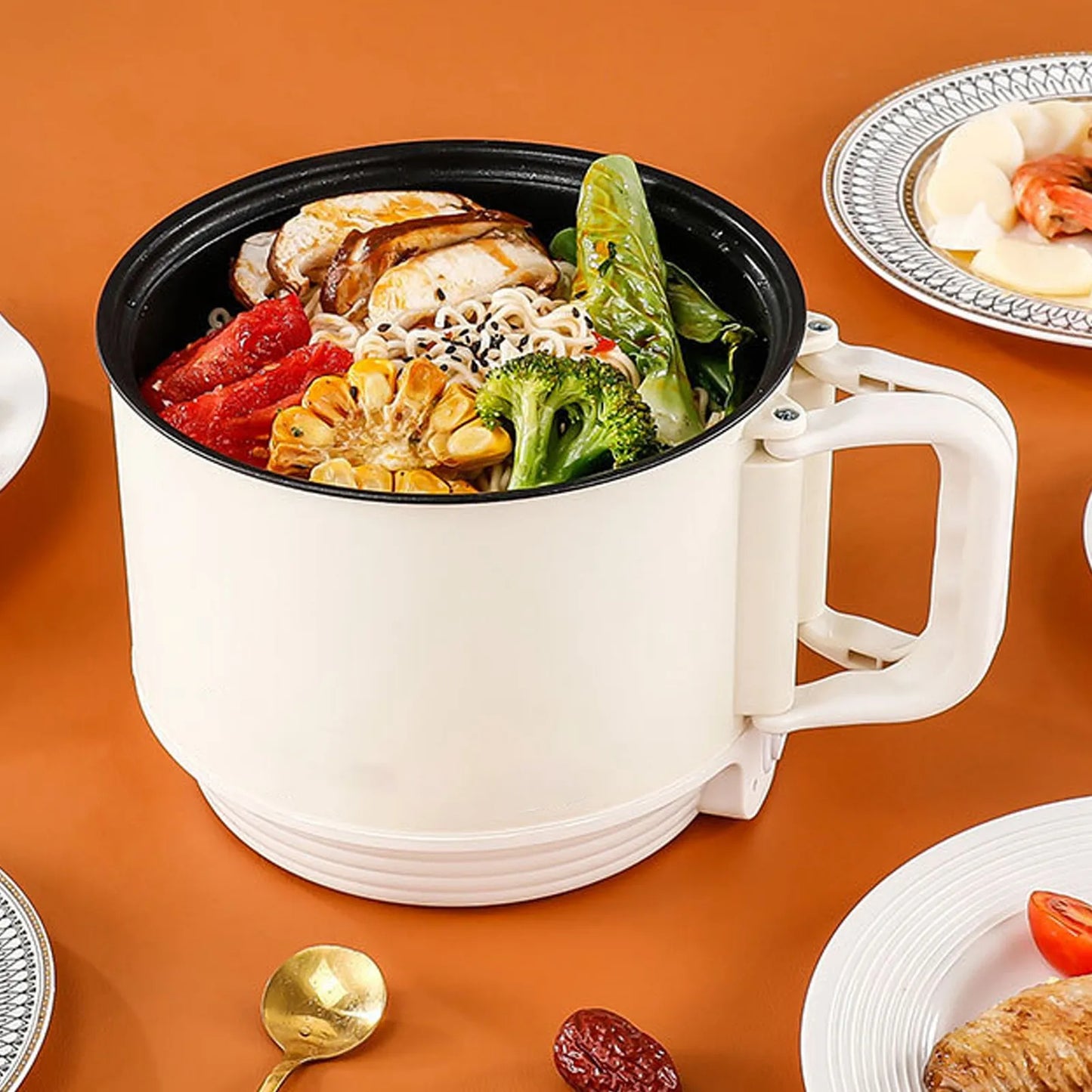 Portable 1.8L 600W Electric Hot Pot with Handle 2 Gear Non-Stick Mini Multifunctional Cooker for Pasta Soup Steak Egg Oatmeal