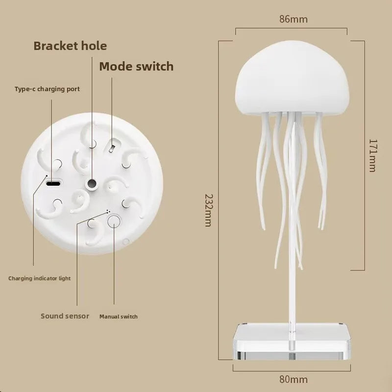 3D Movable Jellyfish Lamp USB Smart Voice Control Dimmable Color-Changing Creative Night Light Ocean Anime Light for desktop