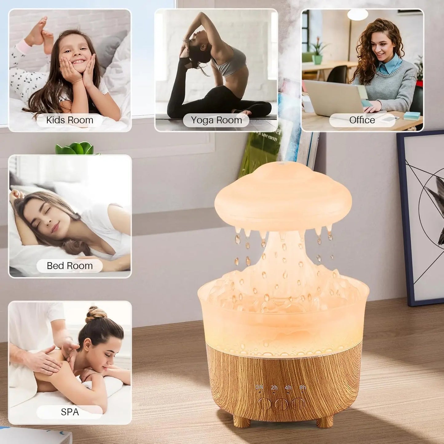 Rain Humidifier Water Drip,Mushroom Essential Oil Diffuser with 7 Changing Colors,Aroma Diffuser Mushroom Humidifier for Home
